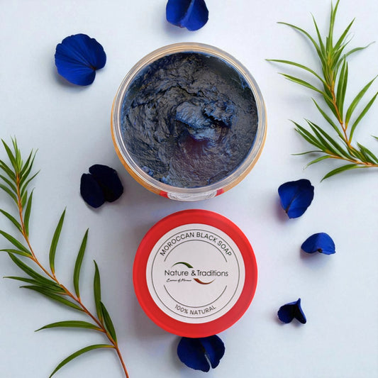 Moroccan Black Soap with Nila Powder – Skin Brightening & Softening