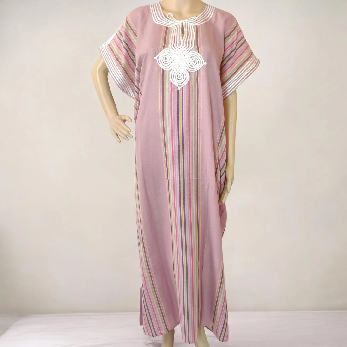 Moroccan Maxi Striped Kaftan Dress – Vibrant & Comfortable - Dusty Pink