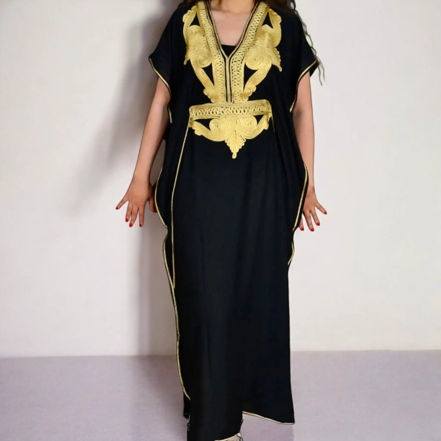 Moroccan Maxi Kaftan Dress - Women’s Boho - Black