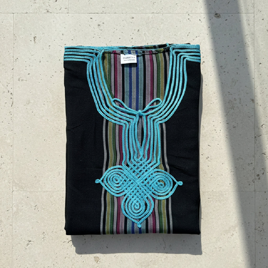 Moroccan Maxi Striped Kaftan Dress – Vibrant & Comfortable - Black