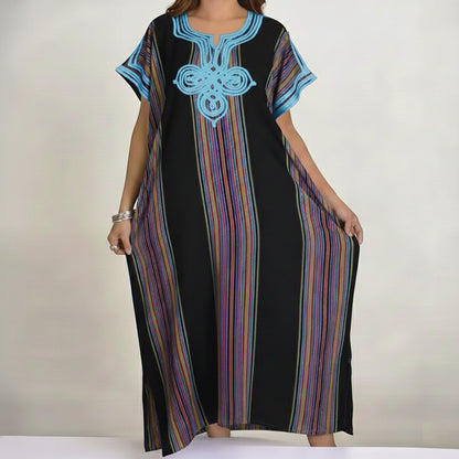 Moroccan Maxi Striped Kaftan Dress – Vibrant & Comfortable - Black