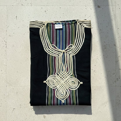 Moroccan Maxi Striped Kaftan Dress – Vibrant & Comfortable - Black