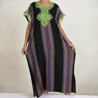Moroccan Maxi Striped Kaftan Dress – Vibrant & Comfortable - Black