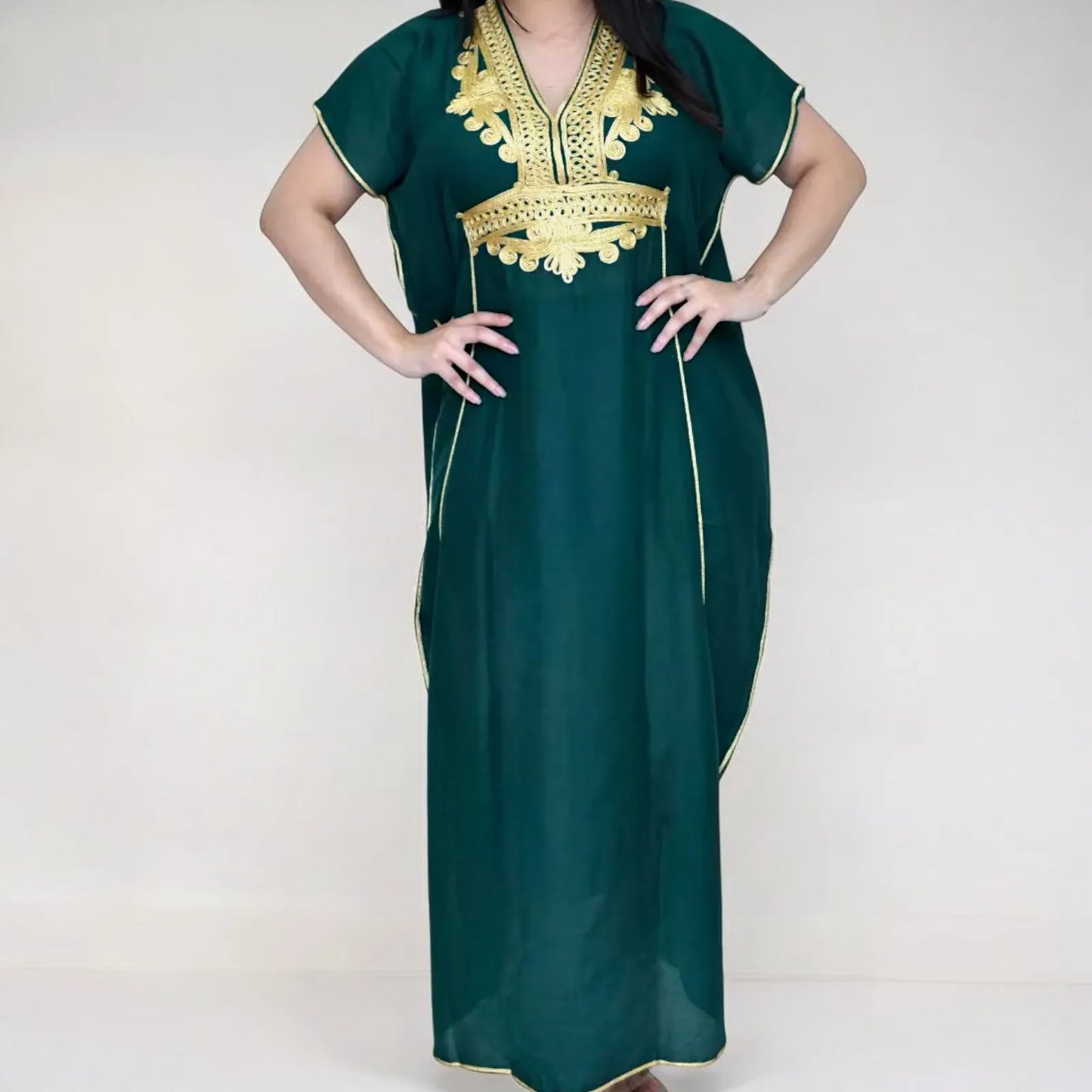 Moroccan Maxi Kaftan Dress - Women’s Boho - Green