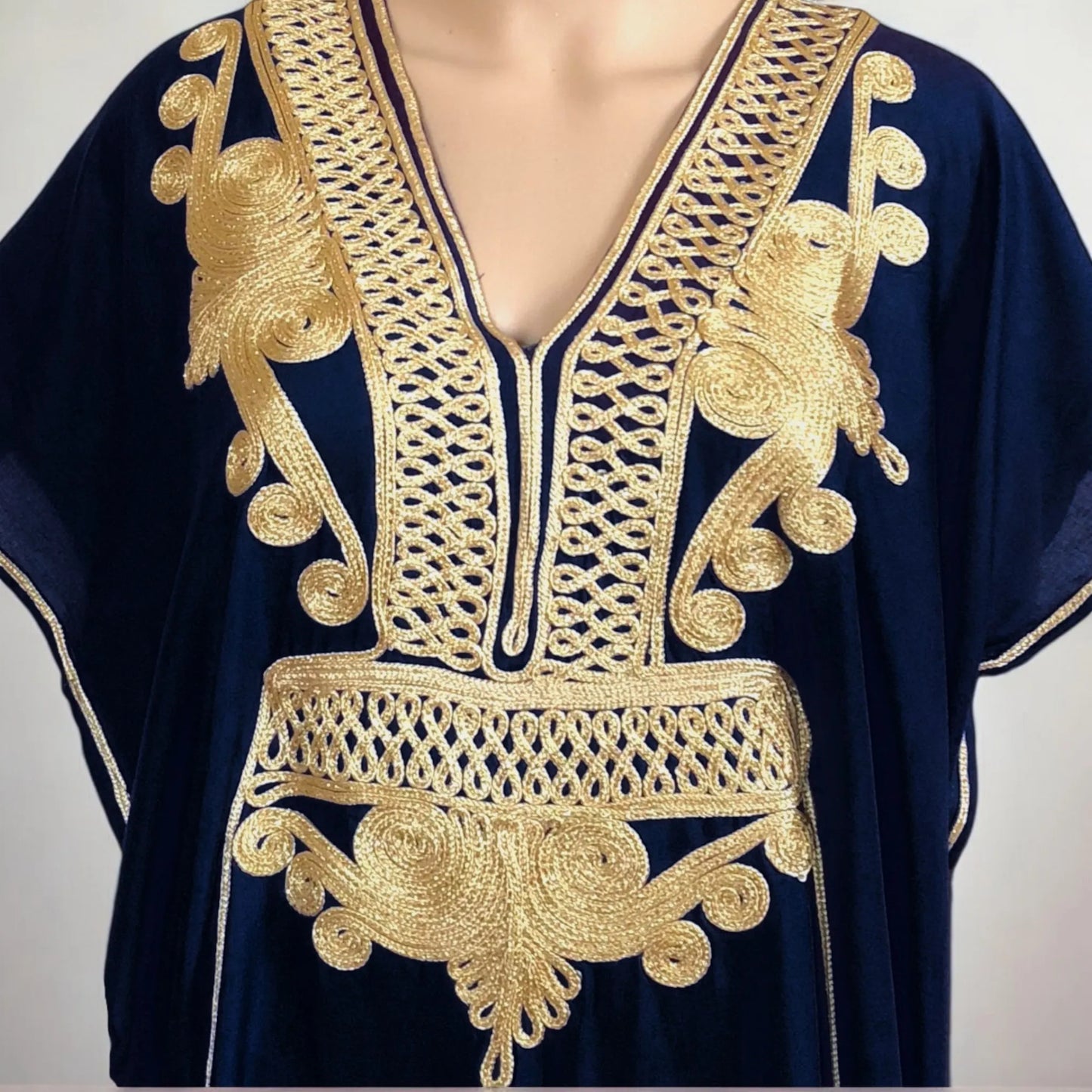 Moroccan Maxi Kaftan Dress - Women’s Boho - Navy