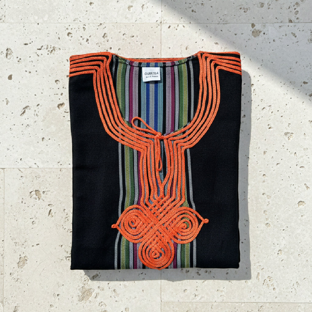 Moroccan Maxi Striped Kaftan Dress – Vibrant & Comfortable - Black