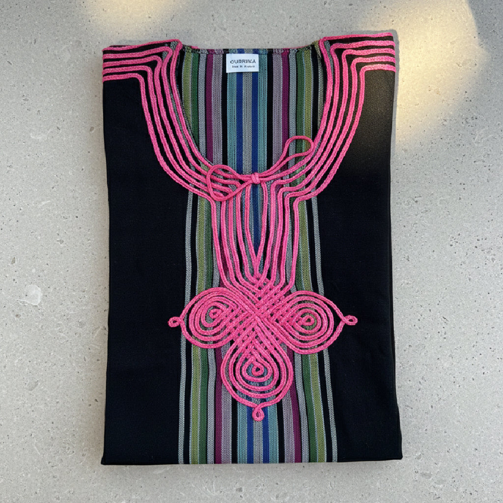 Moroccan Maxi Striped Kaftan Dress – Vibrant & Comfortable - Black