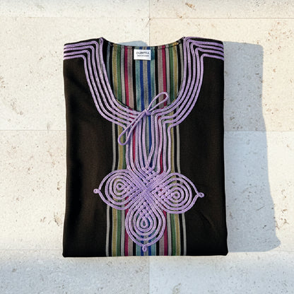 Moroccan Maxi Striped Kaftan Dress – Vibrant & Comfortable - Black