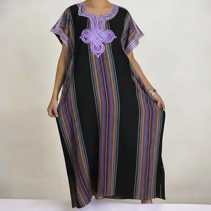 Moroccan Maxi Striped Kaftan Dress – Vibrant & Comfortable - Black