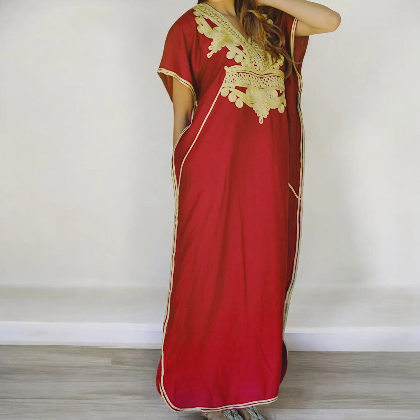 Moroccan Maxi Kaftan Dress - Women’s Boho - Red