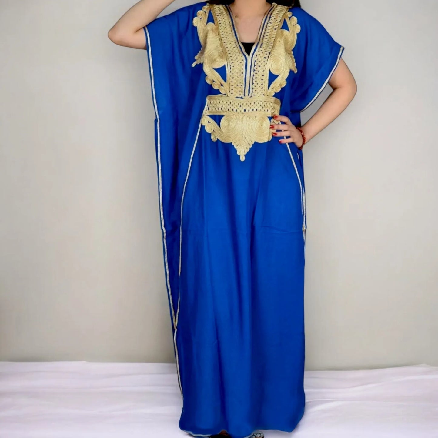 Moroccan Maxi Kaftan Dress - Women’s Boho - Blue