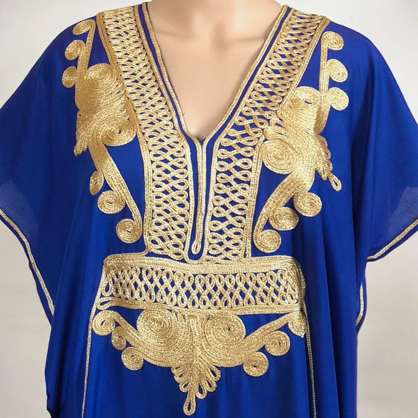 Moroccan Maxi Kaftan Dress - Women’s Boho - Blue