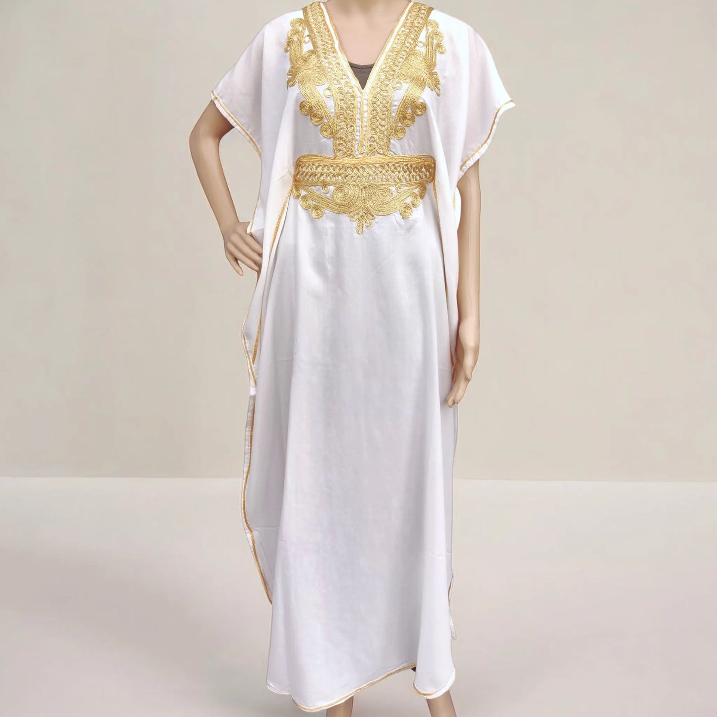 Moroccan Maxi Kaftan Dress - Women’s Boho - White