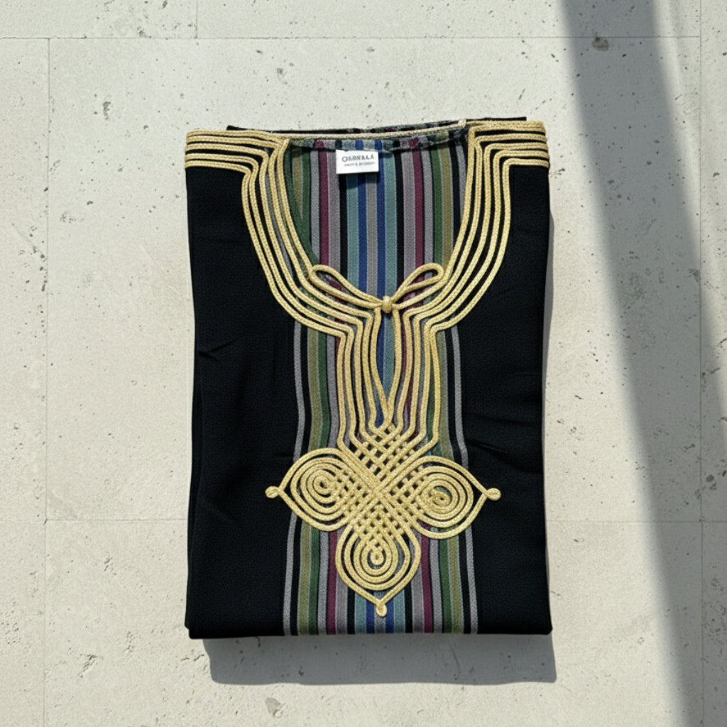 Moroccan Maxi Striped Kaftan Dress – Vibrant & Comfortable - Black