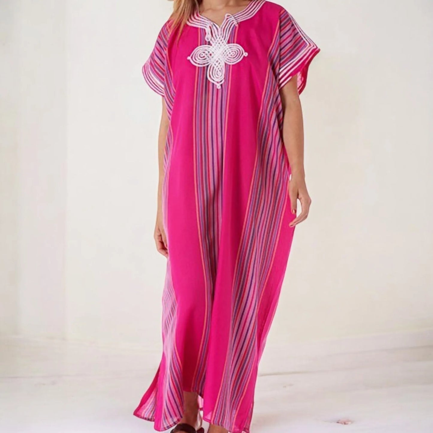 Moroccan Maxi Striped Kaftan Dress – Vibrant & Comfortable - Magenta