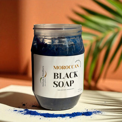 Moroccan Black Soap with Nila Powder – Skin Brightening & Softening